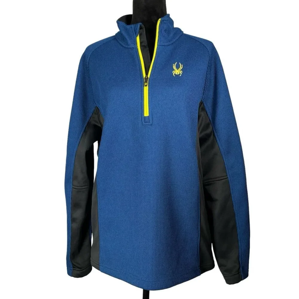 Spyder Blue Sweatshirt Waffle Knit Fleece Endure Half Zip Core Jacket Large